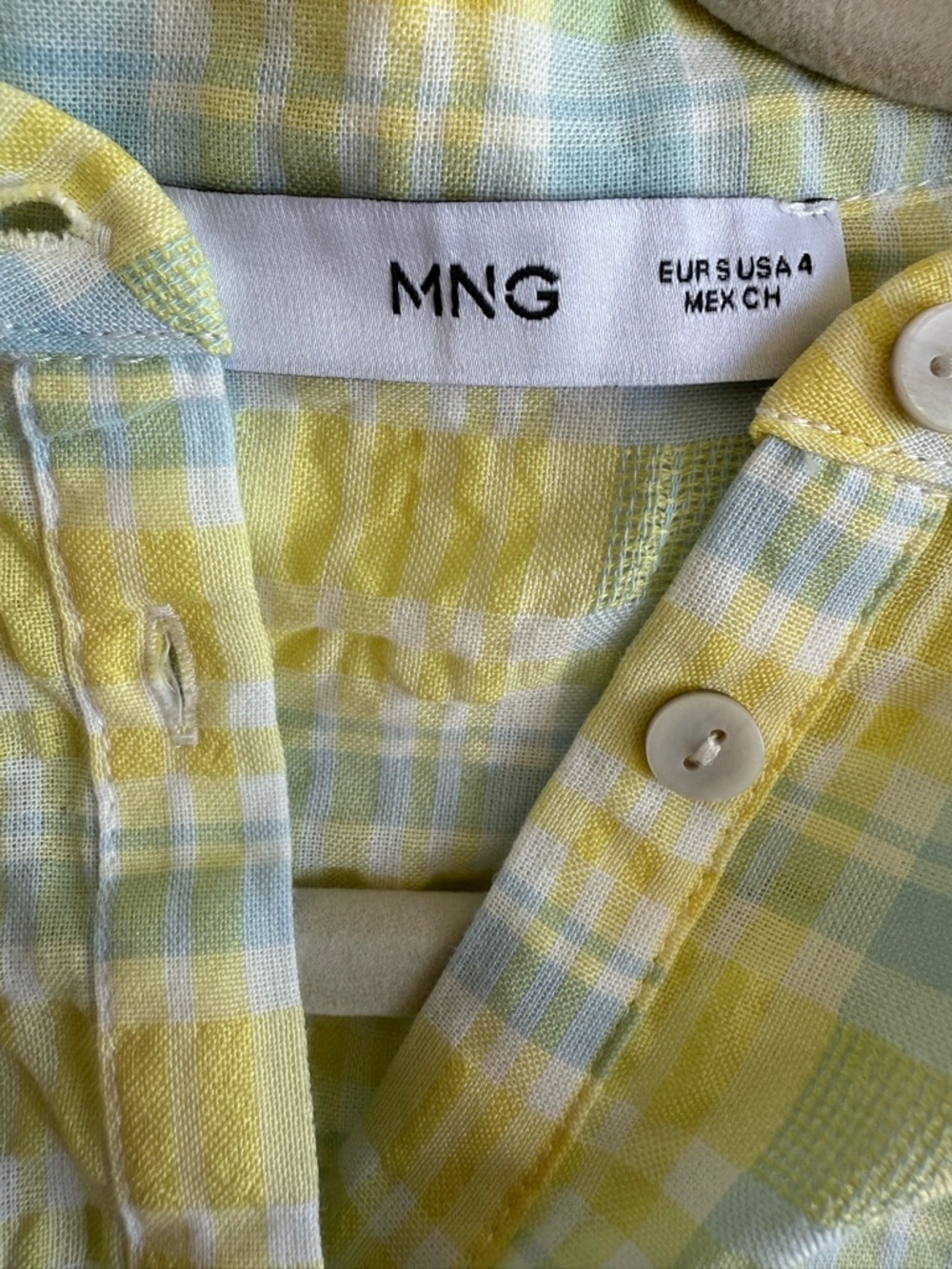 Mango MNG Yellow Blue Plaid Tie Waist Mini Dress Size 4 Cotton Blend - Picture 6 of 8